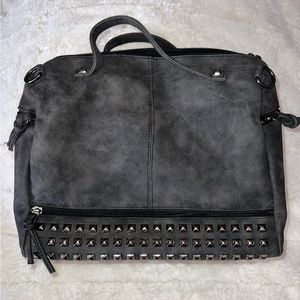 Dark Grey Suede studded large handbag